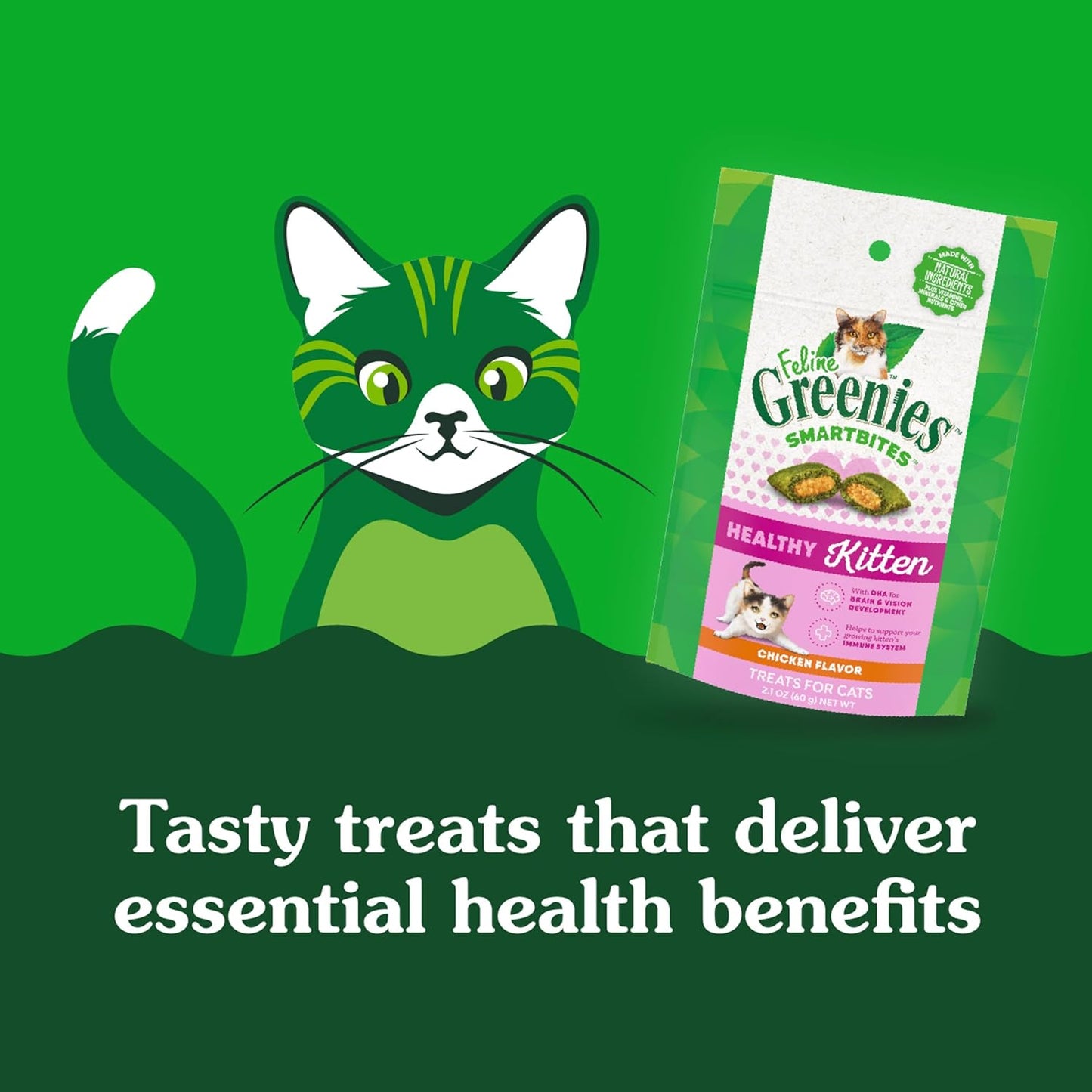 Greenies Feline Smartbites - Snacks saludables para gatitos sabor a pollo.