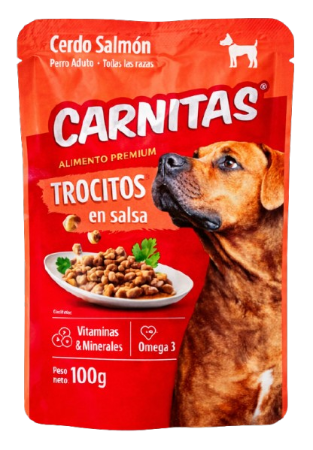 Carnitas Trocitos Húmedos en Salsa de Cerdo y Salmón