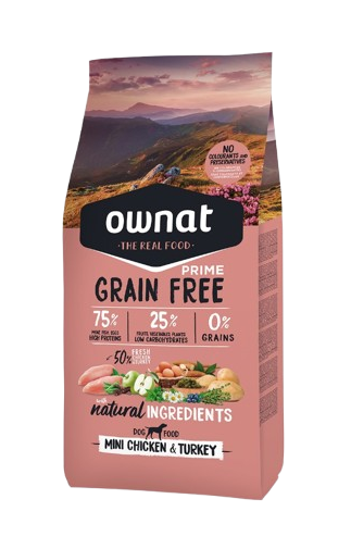 Ownat Grain Free Prime Perros Razas Pequeñas Adultos Sabor Pollo y Pavo